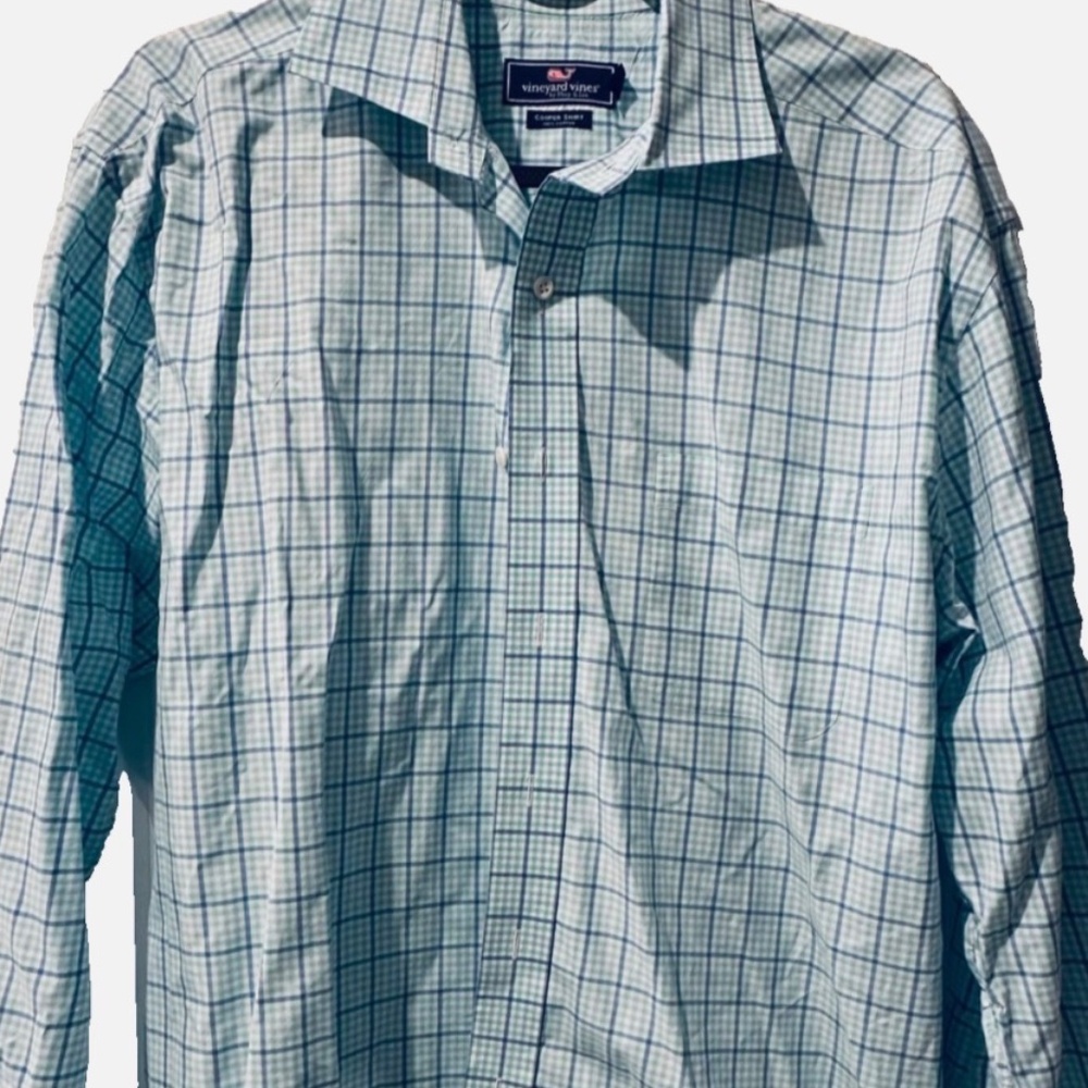 Vineyard Vines Classic Men’s Medium Plaid Cooper Shirt Blue/blue-green/white - Picture 2 of 5